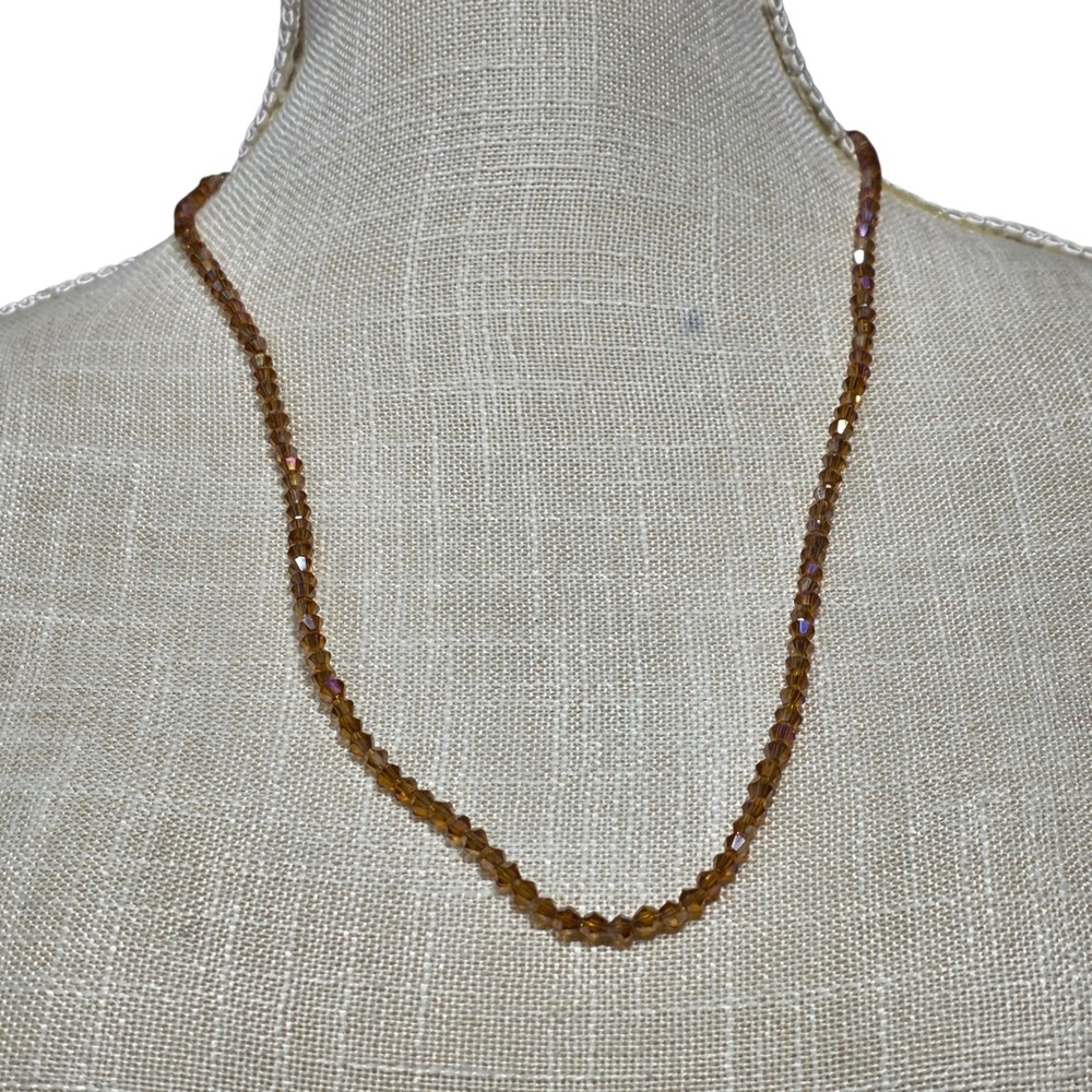 Sparkling Amber Faceted Crystal Bead‎ Necklace Gold Tone Clasp Women